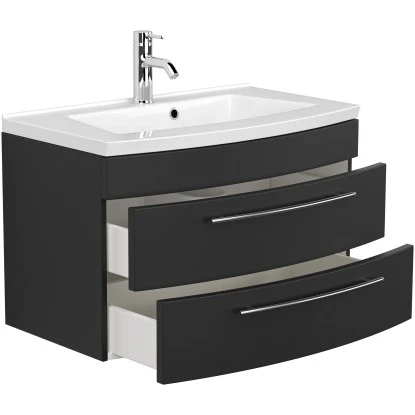 Posseik Badmöbel-Set Luna 80 Cm Anthrazit Seidenglanz 3-teilig – Bild 5