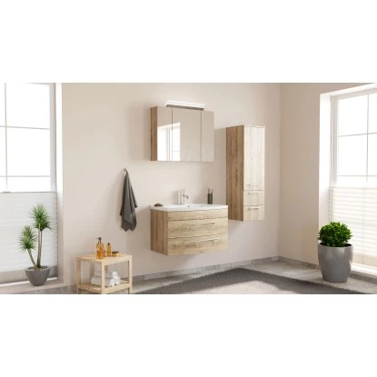 Posseik Badmöbel-Set Luna 80 Cm Eiche Hell Seidenglanz 3-teilig