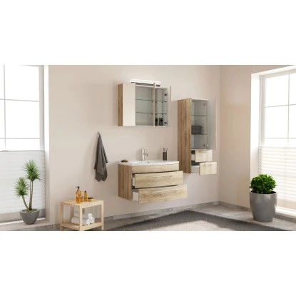 Posseik Badmöbel-Set Luna 80 Cm Eiche Hell Seidenglanz 3-teilig – Bild 3