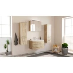 Posseik Badmöbel-Set Luna 80 Cm Eiche Hell Seidenglanz 4-teilig