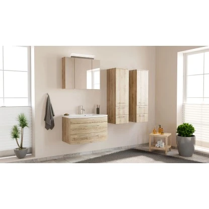 Posseik Badmöbel-Set Luna 80 Cm Eiche Hell Seidenglanz 4-teilig – Bild 9