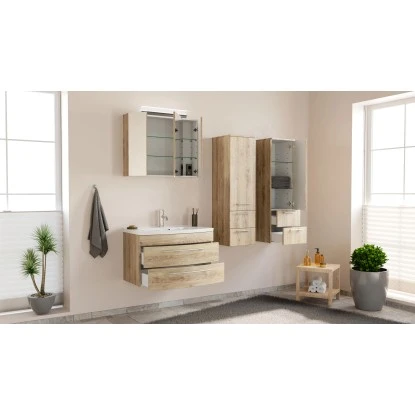 Posseik Badmöbel-Set Luna 80 Cm Eiche Hell Seidenglanz 4-teilig – Bild 10