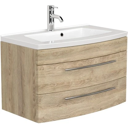 Posseik Badmöbel-Set Luna 80 Cm Eiche Hell Seidenglanz 4-teilig – Bild 4