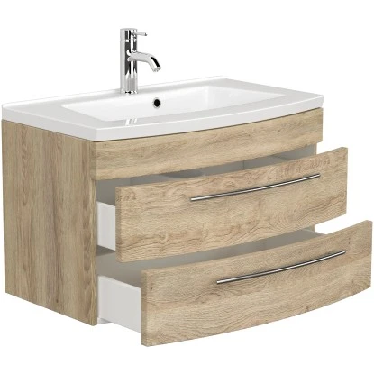 Posseik Badmöbel-Set Luna 80 Cm Eiche Hell Seidenglanz 4-teilig – Bild 5