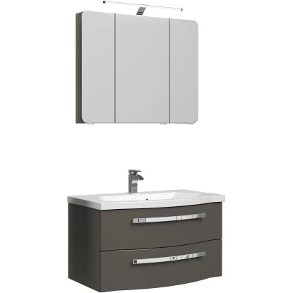 Pelipal Badmöbel-Set Fokus 4005 3-tlg. 92 Cm Lack Steingrau Hochglanz EEK:A-A++ – Bild 3