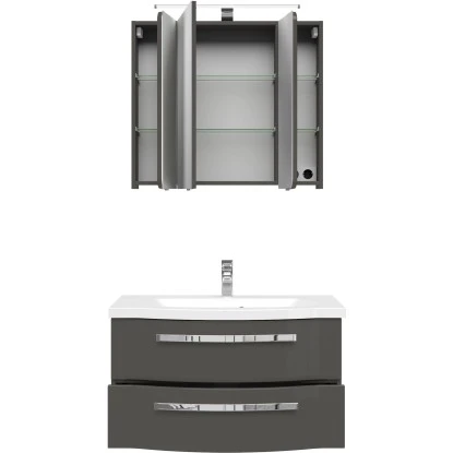 Pelipal Badmöbel-Set Fokus 4005 3-tlg. 92 Cm Lack Steingrau Hochglanz EEK:A-A++ – Bild 4