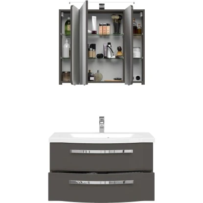 Pelipal Badmöbel-Set Fokus 4005 3-tlg. 92 Cm Lack Steingrau Hochglanz EEK:A-A++ – Bild 5