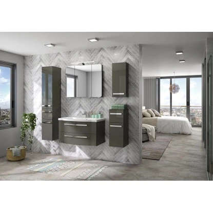 Pelipal Badmöbel-Set Fokus 4005 3-tlg. 92 Cm Lack Steingrau Hochglanz EEK:A-A++ – Bild 7