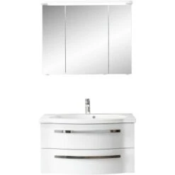 Pelipal Badmöbel-Set Fokus 4005 3-tlg. 92 Cm Lack Polarweiß Hochglanz EEK:A-A++