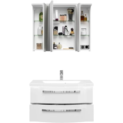 Pelipal Badmöbel-Set Fokus 4005 3-tlg. 92 Cm Lack Polarweiß Hochglanz EEK:A-A++ – Bild 5