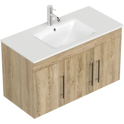 Posseik Waschplatz Teramo 100 Cm Eiche Hell Seidenglanz 2-teilig – Bild 2