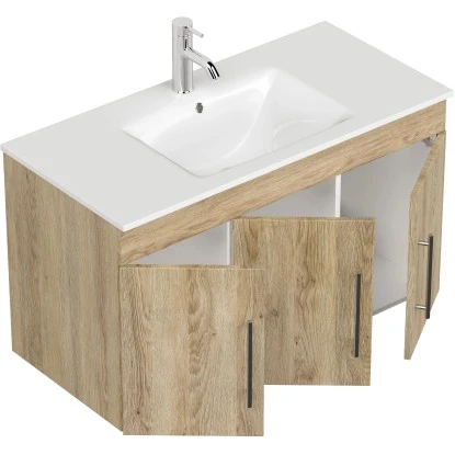 Posseik Waschplatz Teramo 100 Cm Eiche Hell Seidenglanz 2-teilig – Bild 3