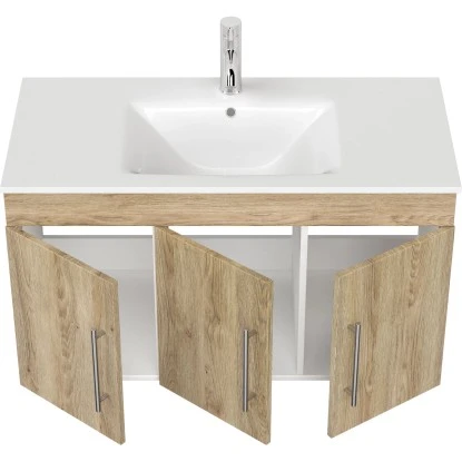 Posseik Waschplatz Teramo 100 Cm Eiche Hell Seidenglanz 2-teilig – Bild 7