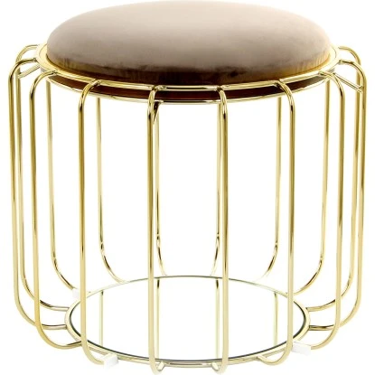 Kayoom Beistelltisch-Hocker Pouf Comfortable Graubraun-Gold Ø 50 Cm X 45 Cm