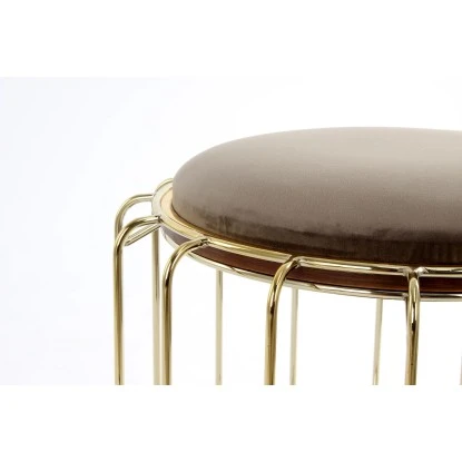 Kayoom Beistelltisch-Hocker Pouf Comfortable Graubraun-Gold Ø 50 Cm X 45 Cm – Bild 3
