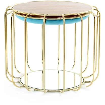 Kayoom Beistelltisch-Hocker Pouf Comfortable Türkis-Gold Ø 50 Cm X 45 Cm – Bild 2