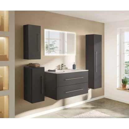 Posseik Badmöbel-Set Homeline 100 Cm Anthrazit Seidenglanz 5-teilig