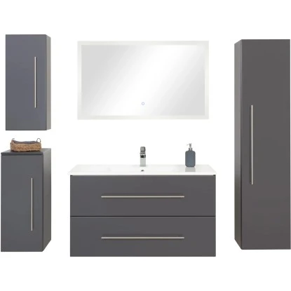 Posseik Badmöbel-Set Homeline 100 Cm Anthrazit Seidenglanz 5-teilig – Bild 3