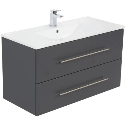 Posseik Badmöbel-Set Homeline 100 Cm Anthrazit Seidenglanz 5-teilig – Bild 4