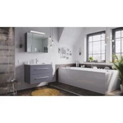 Posseik Badmöbel-Set Homeline 80 Cm Anthrazit Seidenglanz 3-teilig