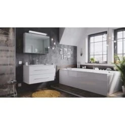 Posseik Badmöbel-Set Homeline 90 Cm Weiß Hochglanz 3-teilig