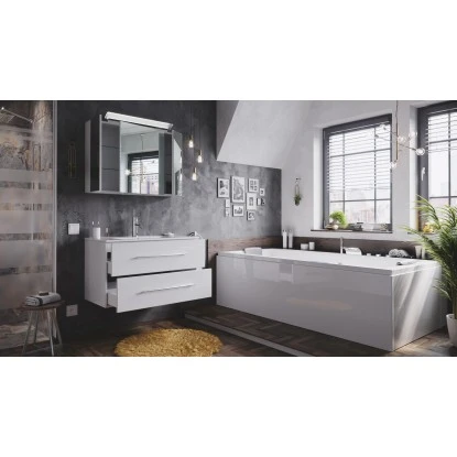 Posseik Badmöbel-Set Homeline 90 Cm Weiß Hochglanz 3-teilig – Bild 3