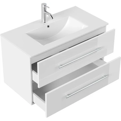 Posseik Badmöbel-Set Homeline 90 Cm Weiß Hochglanz 3-teilig – Bild 4