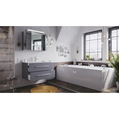 Posseik Badmöbel-Set Homeline 90 Cm Anthrazit Seidenglanz 3-teilig – Bild 3