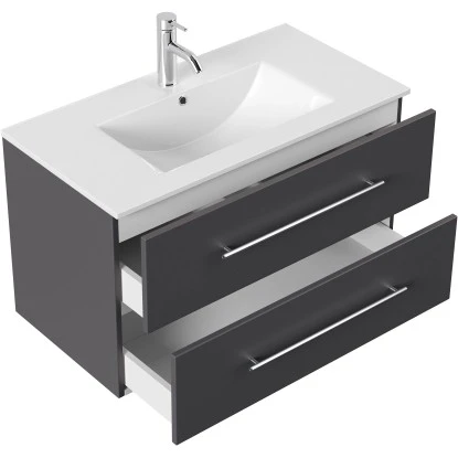 Posseik Badmöbel-Set Homeline 90 Cm Anthrazit Seidenglanz 3-teilig – Bild 4