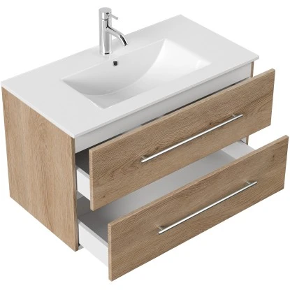 Posseik Badmöbel-Set Homeline 90 Cm Eiche Hell 3-teilig – Bild 5