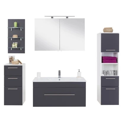 Posseik Badmöbel-Set Viva 100 Cm Anthrazit Seidenglanz 5-teilig – Bild 4
