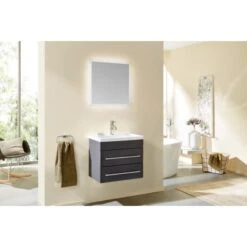 Posseik Badmöbel-Set 60 Cm Vela 60S SlimLine Anthrazit Seidenglanz 3tlg