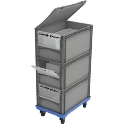 Eurobox-System Tauro Stautower Inkl. Rollwagen U. 3 Boxen 60 X 40 Cm Grau