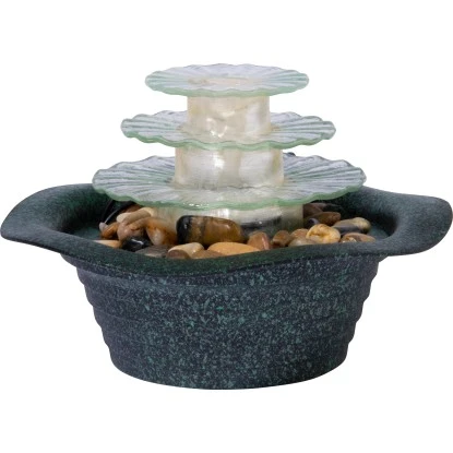 Dobar Zimmerbrunnen Kaskade Blüte Dreistufig In Metallic-Optik Mit Deko-Steinen