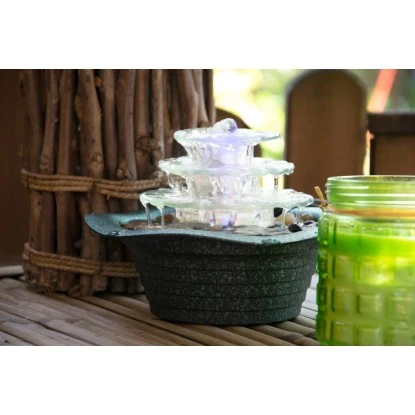 Dobar Zimmerbrunnen Kaskade Blüte Dreistufig In Metallic-Optik Mit Deko-Steinen – Bild 7