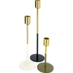 Kerzenhalter 3er Set Saga 160 Gold/WeiĂ/GrĂŒn/Grau