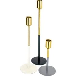 Kerzenhalter 3er Set Saga 120 Gold/WeiĂ/Schwarz/Grau