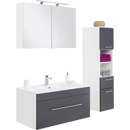 Posseik Badmöbel-Set Viva 100 Cm Anthrazit Seidenglanz 3-teilig – Bild 3