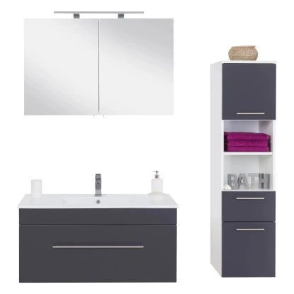 Posseik Badmöbel-Set Viva 100 Cm Anthrazit Seidenglanz 3-teilig – Bild 4