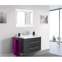 Posseik Badmöbel-Set 82 Cm Luna Anthrazit Seidenglanz 3-telig