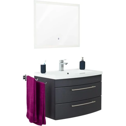 Posseik Badmöbel-Set 82 Cm Luna Anthrazit Seidenglanz 3-telig – Bild 3