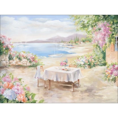 Leinwandbild Terrasse Am See 84 Cm X 116 Cm