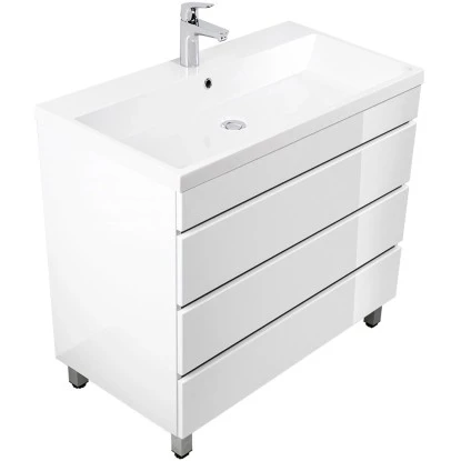 Posseik Stand-Waschplatz 90 Cm Amilia Weiß Hochglanz Mit Grifflosen Schubladen – Bild 3