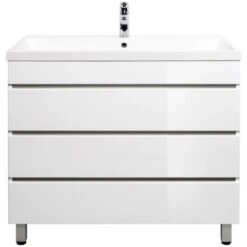 Posseik Stand-Waschplatz 90 Cm Amilia Weiß Hochglanz Mit Grifflosen Schubladen