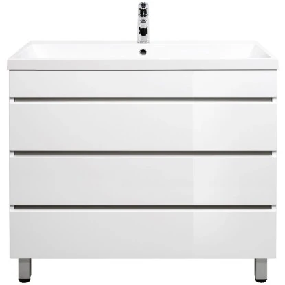 Posseik Stand-Waschplatz 90 Cm Amilia Weiß Hochglanz Mit Grifflosen Schubladen