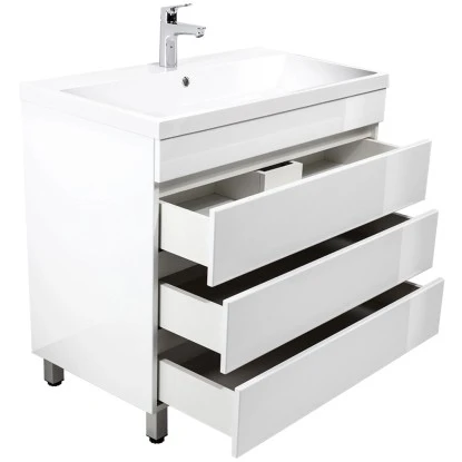 Posseik Stand-Waschplatz 90 Cm Amilia Weiß Hochglanz Mit Grifflosen Schubladen – Bild 6