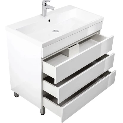 Posseik Stand-Waschplatz 90 Cm Amilia Weiß Hochglanz Mit Grifflosen Schubladen – Bild 5