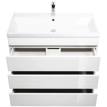 Posseik Stand-Waschplatz 90 Cm Amilia Weiß Hochglanz Mit Grifflosen Schubladen – Bild 4