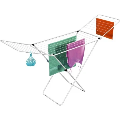 Gimi Wäscheständer Top Super 20 M Weiß Mit Flügeln Und Wäscheklammerkorb – Bild 2